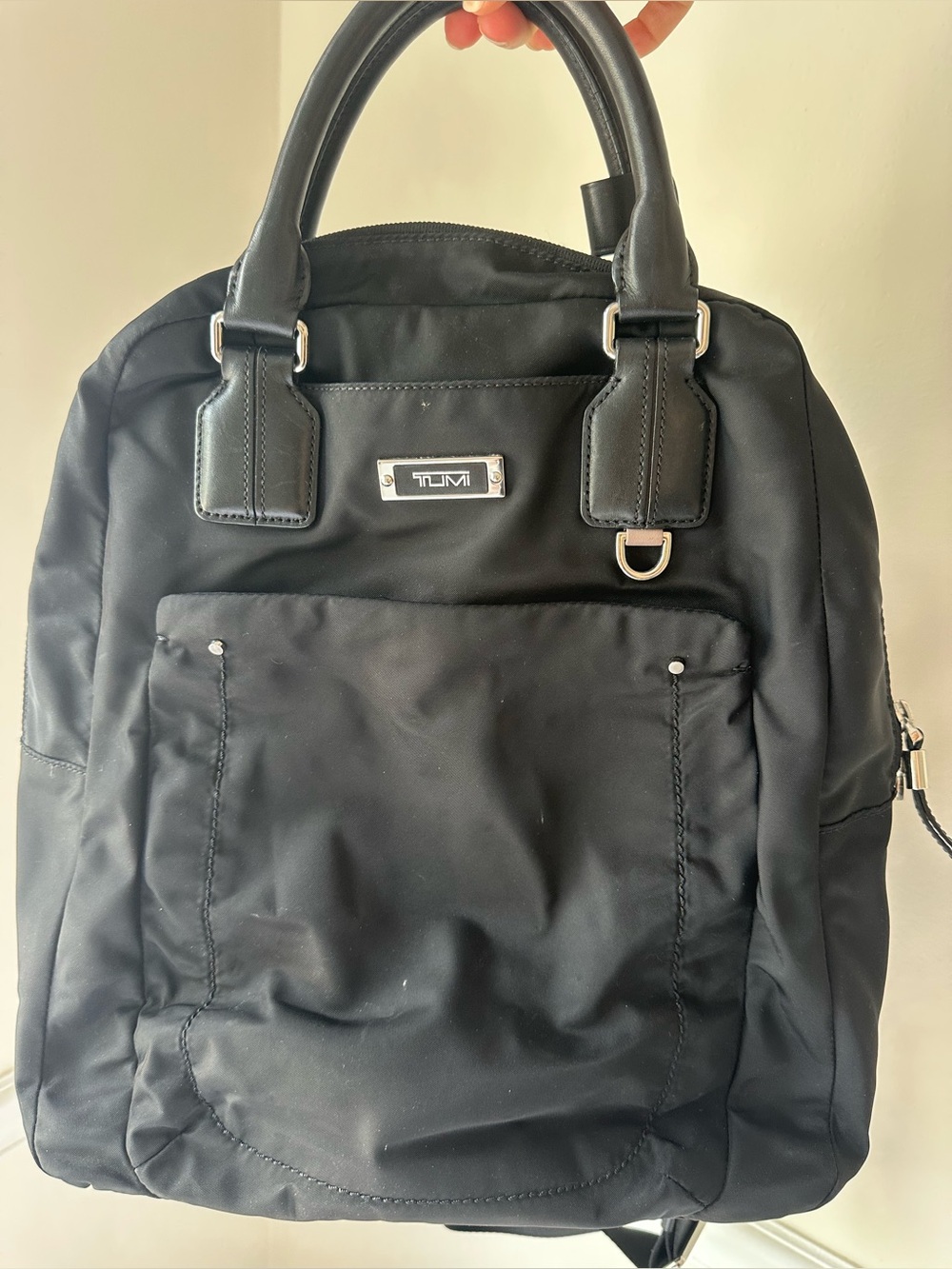 Tumi Black Nylon Backpack with Silver Hardware